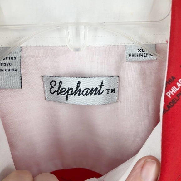 Vintage Elephant Men’s Button Up Shirt Size XL Philadelphia All Over Script Red - Picture 7 of 9